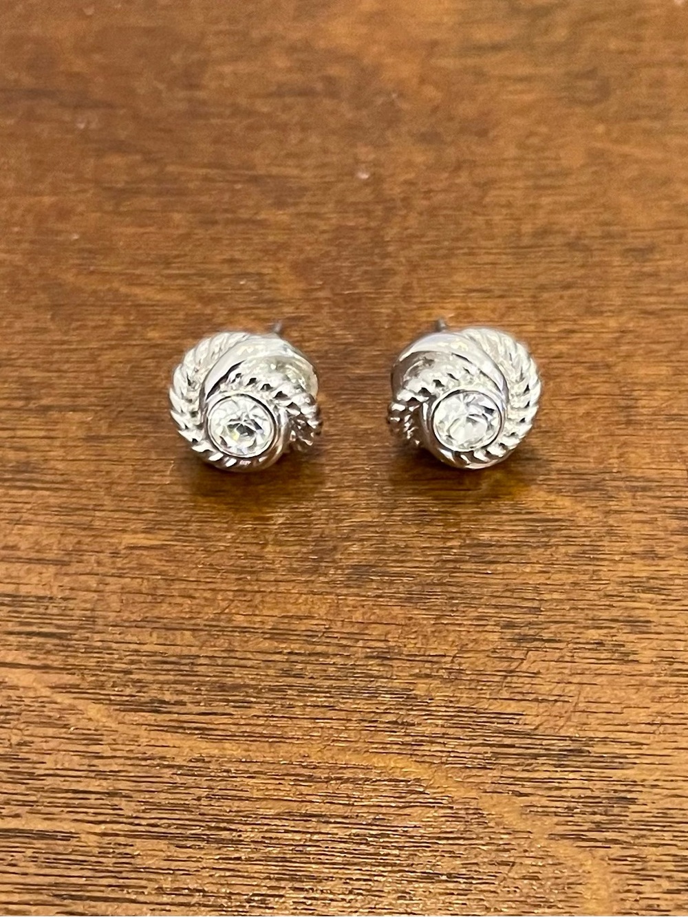 Macy's Silver-Tone Twisted Rope Stud Earrings with Clear Stones